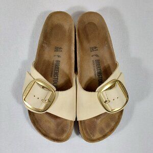 Birkenstock Cream Sandals with Gold Buckle